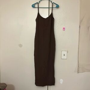 Meshki brown midi bodycon spaghetti strap dress